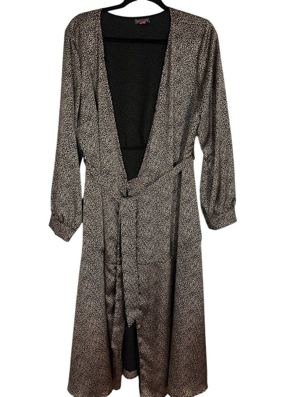 Metallic Animal Print Wrap Dress L Retro Preppy Classic Chic Silky Leopard Artsy
